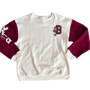 NWT BRATZ WOMENS IVORY MAROON FLEECE SWEATSHIRT EMBROIDERED SIZE LARGE